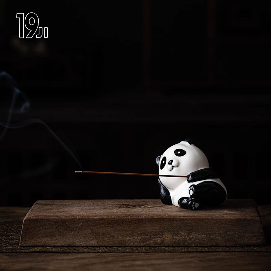 创意陶瓷熊猫墩墩线香插跨境趣味摆件熊猫烧香除臭办公香薰