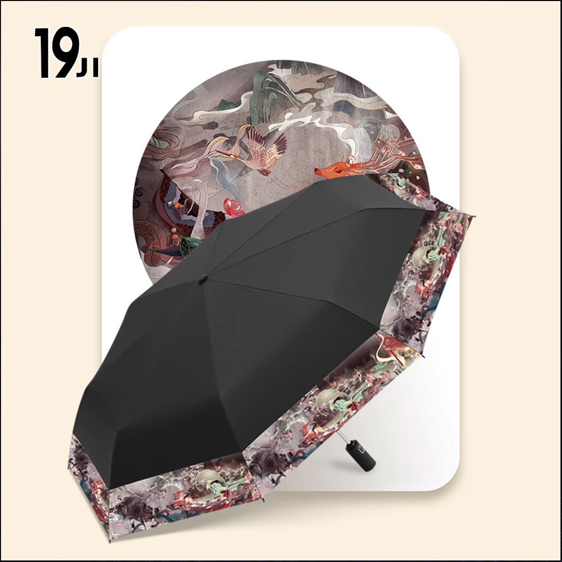 晴雨两用妙笔生花自动伞复古风雨伞女防晒防紫外线遮阳折叠太阳伞